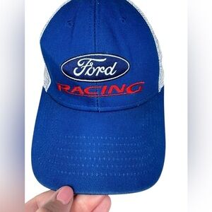 Ford Racing Men’s Structured Front Panel Mesh Trucker SnapBack Hat Blue White